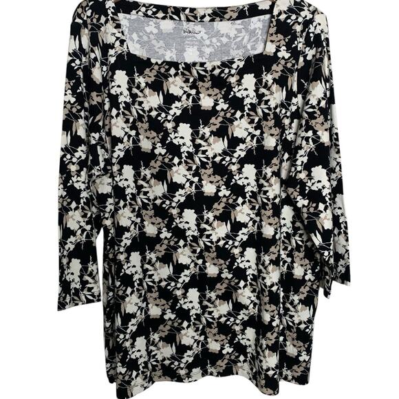 Chico's Top Women's Sz 4 (2X) Top Blushing Blooms Square Neck 3/4 Sleeve Neutral - Picture 1 of 7